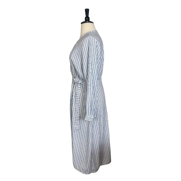 Time & Tru Wrap Dress Midi Long Sleeves Blue Cream Stripe Women’s Size XXL - 20 - Picture 5 of 12